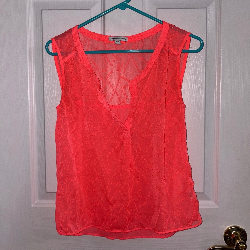🌺 American Eagle Coral Sheer Sleeveless Blouse | Size XS